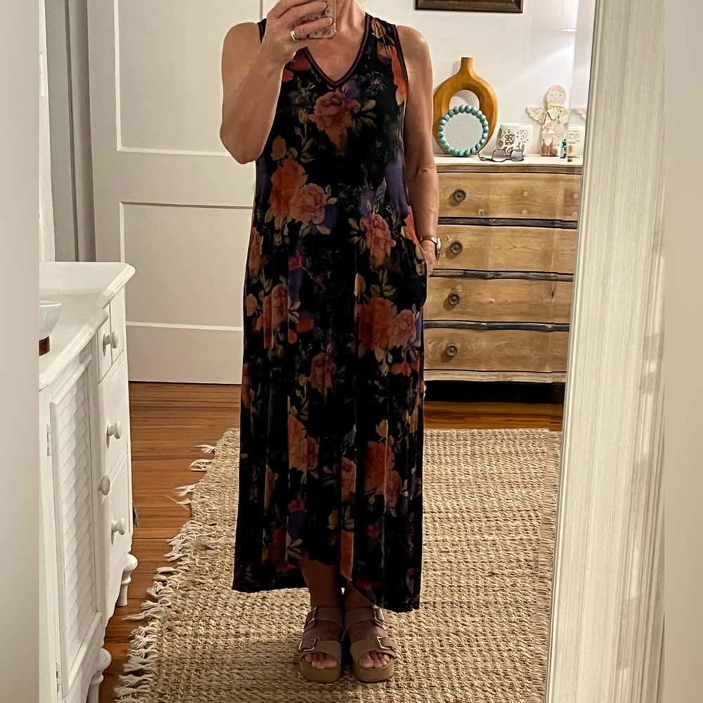 Johnny Was Black Floral Maxi Dress With Pockets!!!